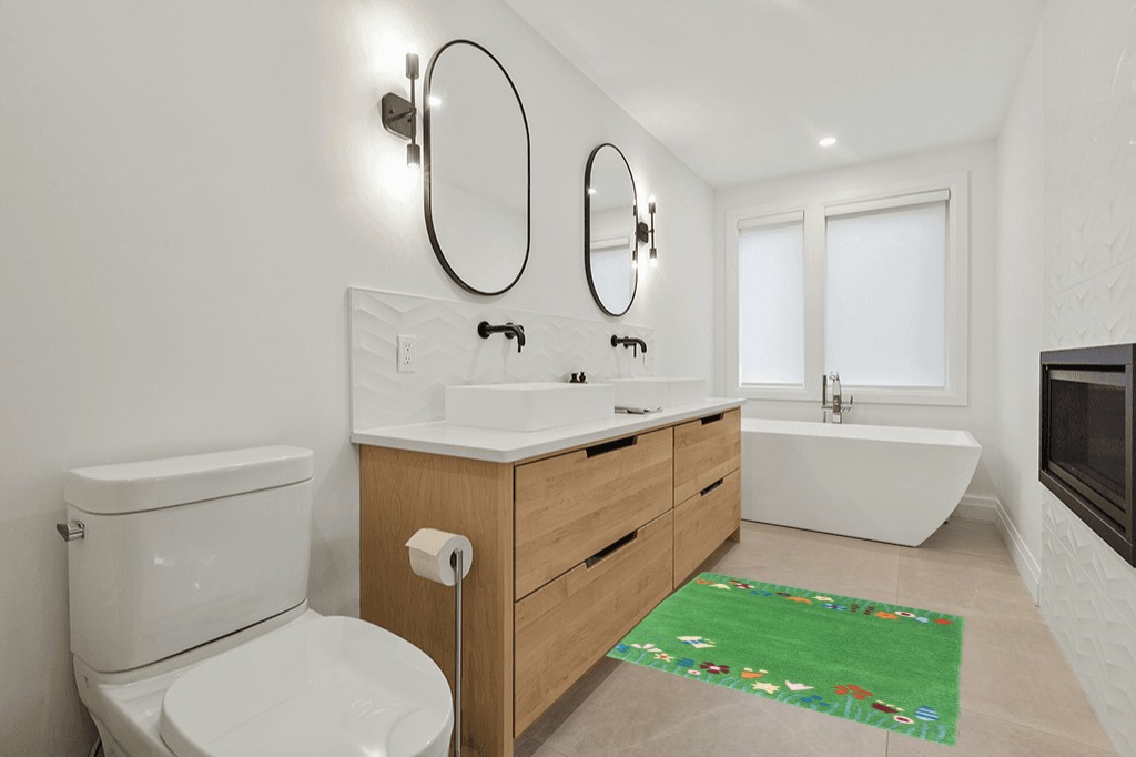 SAFAVIEH Kids Collection Area Rug - 4' Round, Green & Multi, Handmade Grass and Flowers Wool, Ideal for High Traffic Areas in Living Room, Bedroom (SFK751A) in Scandinavian Neutral bathroom