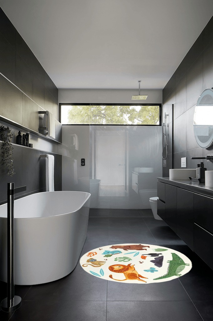 LIULA Round Rug,Cute Animals Large Non Slip Super Soft Plush Area Rug for Kids ... in Black Modern Bathroom