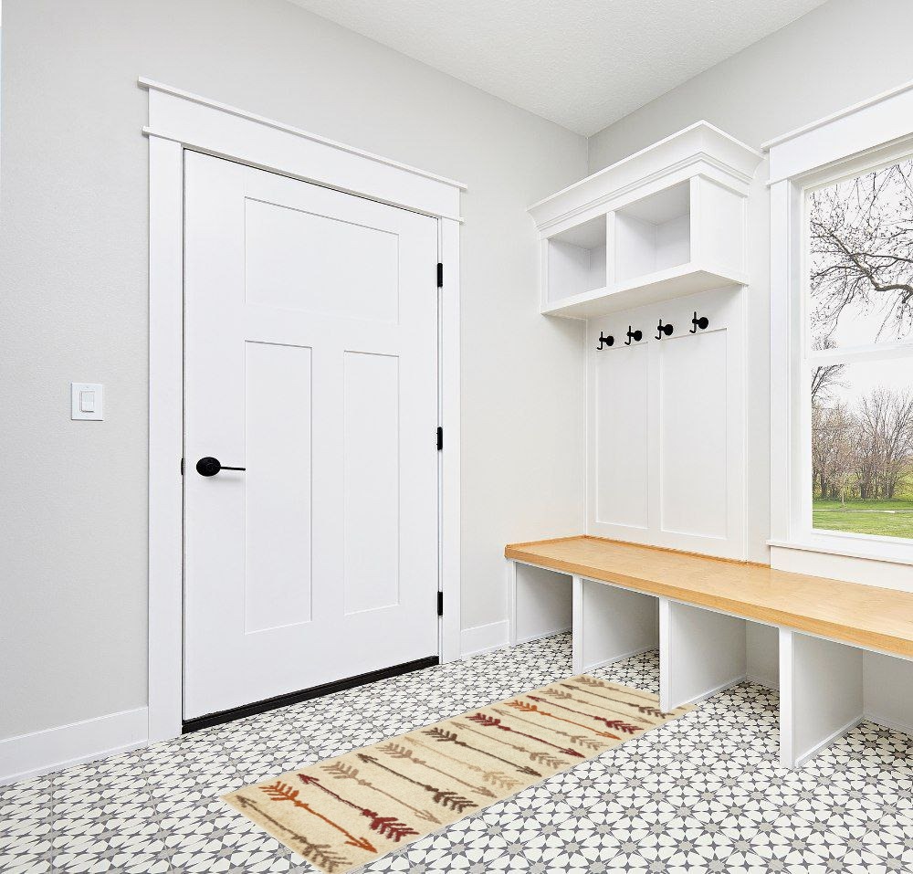 Unique Loom Autumn Arrow Area Rug - 2' x 6' Runner - Beige in White Modern Entryway
