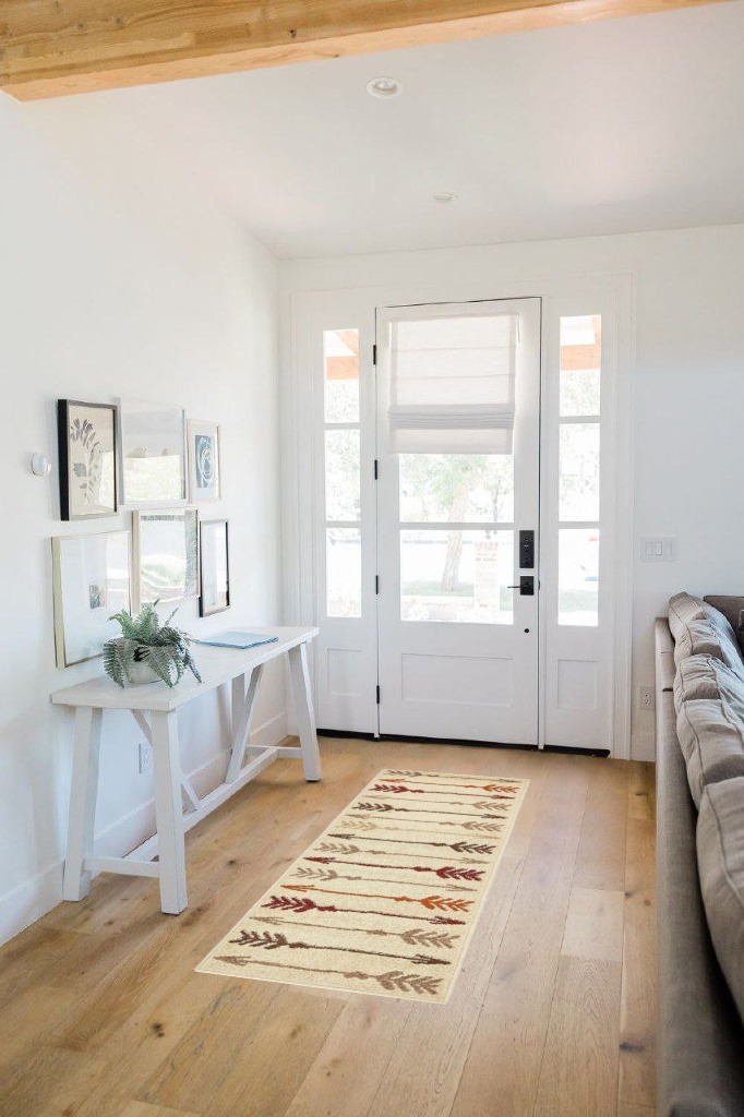 Unique Loom Autumn Arrow Area Rug - 2' x 6' Runner - Beige in White Scandinavian Entryway
