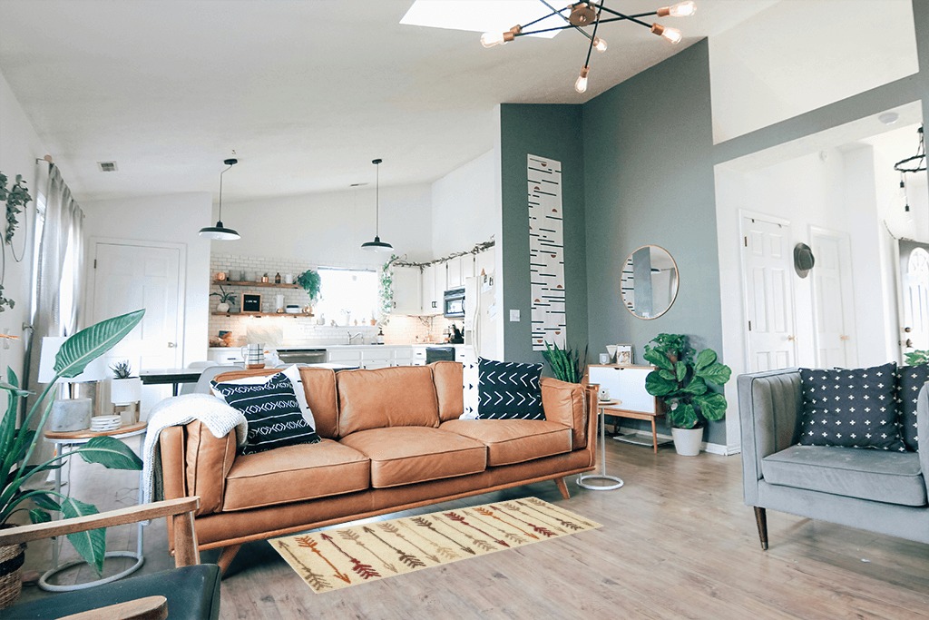 Unique Loom Autumn Arrow Area Rug - 2' x 6' Runner - Beige in Modern Open Space Living Room