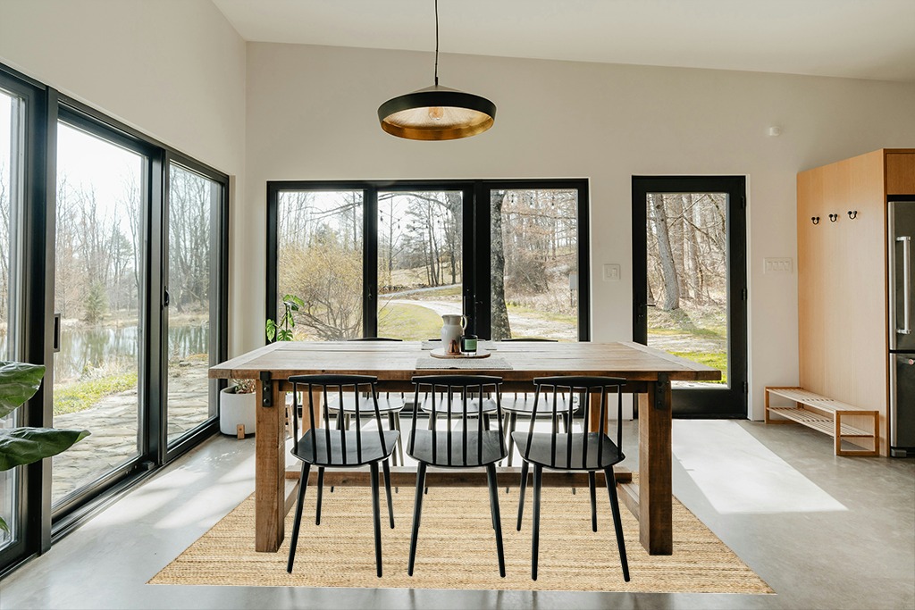 ‎Natural ‎Farmhouse ‎Braided ‎Kitchen, Bedroom, Living Room, Hallway, Dining Room ‎Area Rug in Scandinavian Dining Room with Rectangular Table
