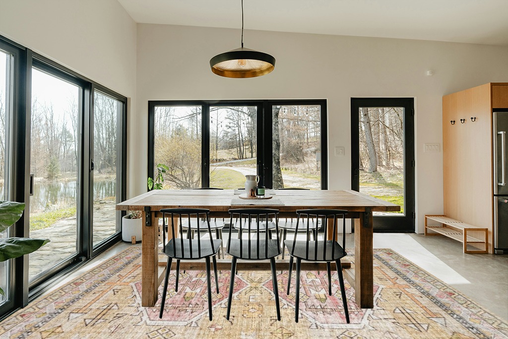 Loloi II Skye Collection SKY-04 GOLD / BLUSH, Traditional 9'-0" x 12'-0" Area Rug in Scandinavian Dining Room with Rectangular Table