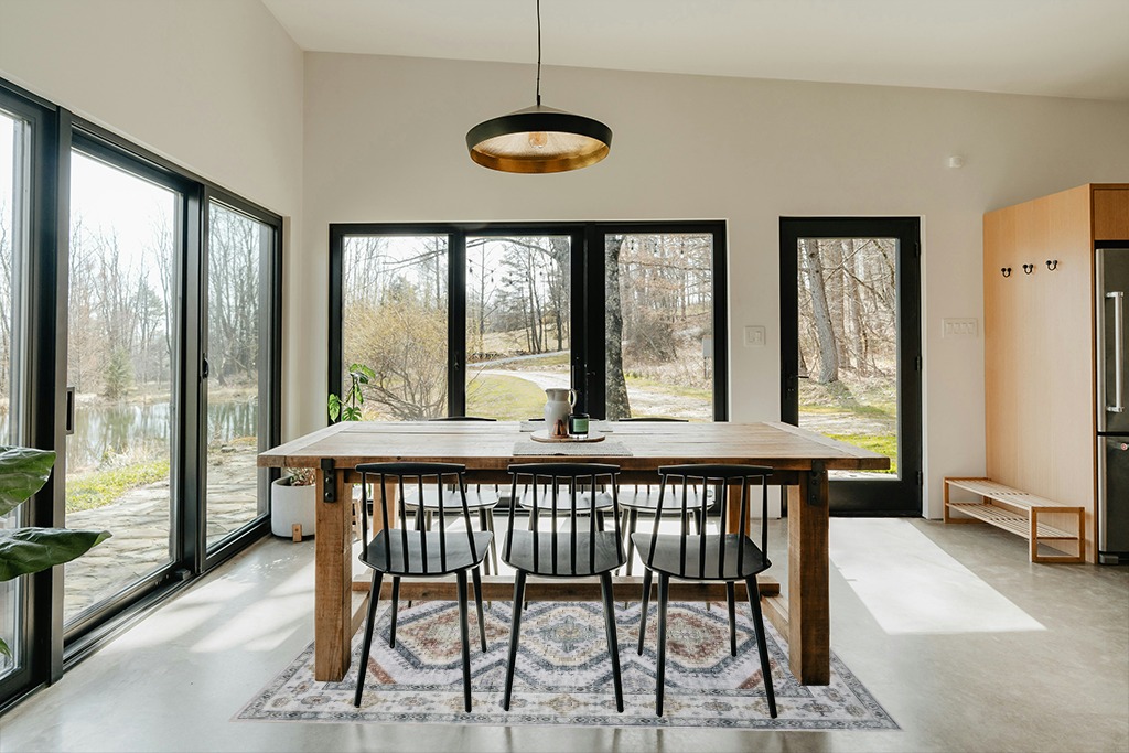 Area Rug Living Room Rugs - 5x7 Large Machine Washable Boho Thin Carpets Vintage Tribal Anti Slip Backing Carpet for Under Dining Table Bedroom Farmhouse Home Office Grey in Scandinavian Dining Room with Rectangular Table