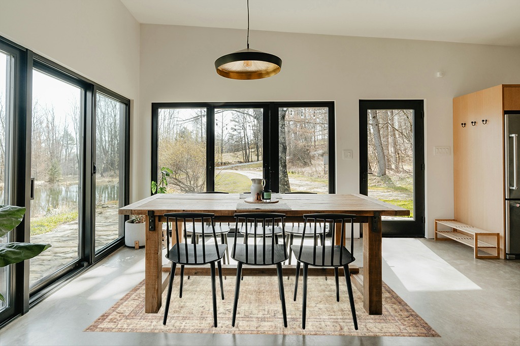 Loloi II Margot Collection MAT-01 Antique/Sage 5'-0" x 7'-6" Area Rug feat. CloudPile in Scandinavian Dining Room with Rectangular Table