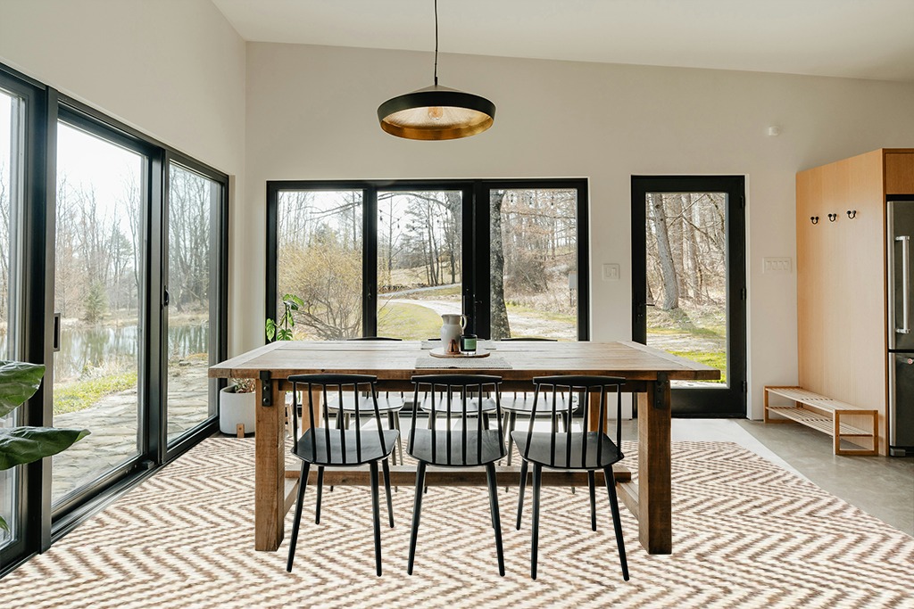 nuLOOM Vania Chevron Jute Area Rug, 10x13, Off-white in Scandinavian Dining Room with Rectangular Table