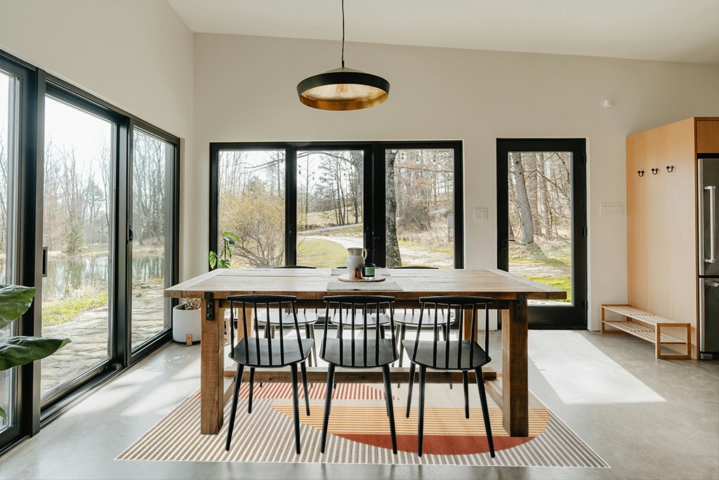 Rugs for Living Room- Large Area Rug, Yellow Striped Rug, Indoor Area Rug with Jute Backing, Anti-Skid Carpet(Yellow, 6' 5" x 9' 5") in Scandinavian Dining Room with Rectangular Table