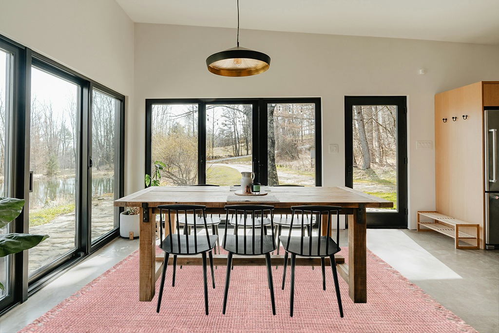 nuLOOM Daniela Farmhouse Chunky Jute Area Rug, 8x10, Baby Pink in Scandinavian Dining Room with Rectangular Table