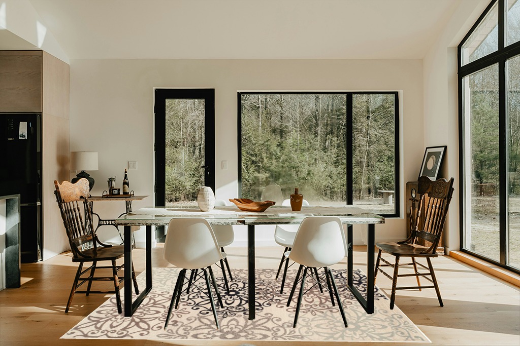 SUPERIOR Indoor Large Area Rug for Bedroom, Living/Dining Room, Entryway, Office, Farmhouse Aesthetic Floor Throw, Modern Floral Geometric Decor, Jute Backing, Leigh Collection, 5' x 8', Beige in Modern Scandinavian Dining Room with Black Accents