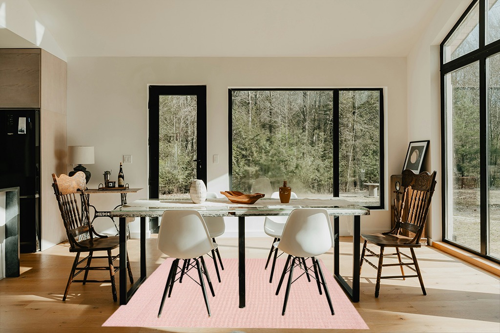 Safavieh 6'5" x 9'6" Terracotta/Ivory Hampton HTN-230 Area Rug in Modern Scandinavian Dining Room with Black Accents