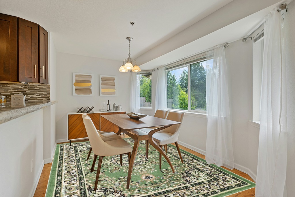 Antep Rugs Oriental 8x10 Traditional Medallion Indoor Area Rug Siesta (Green Beige, 7'10" x 10') in Modern White Dining Room with Wooden Accents