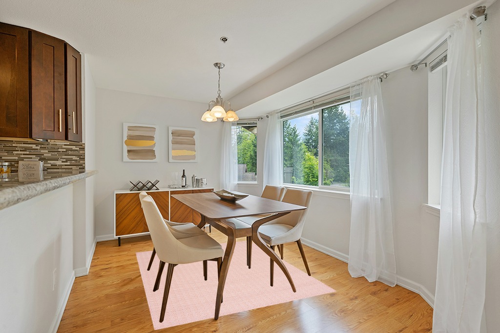 Safavieh 6'5" x 9'6" Terracotta/Ivory Hampton HTN-230 Area Rug in Modern White Dining Room with Wooden Accents
