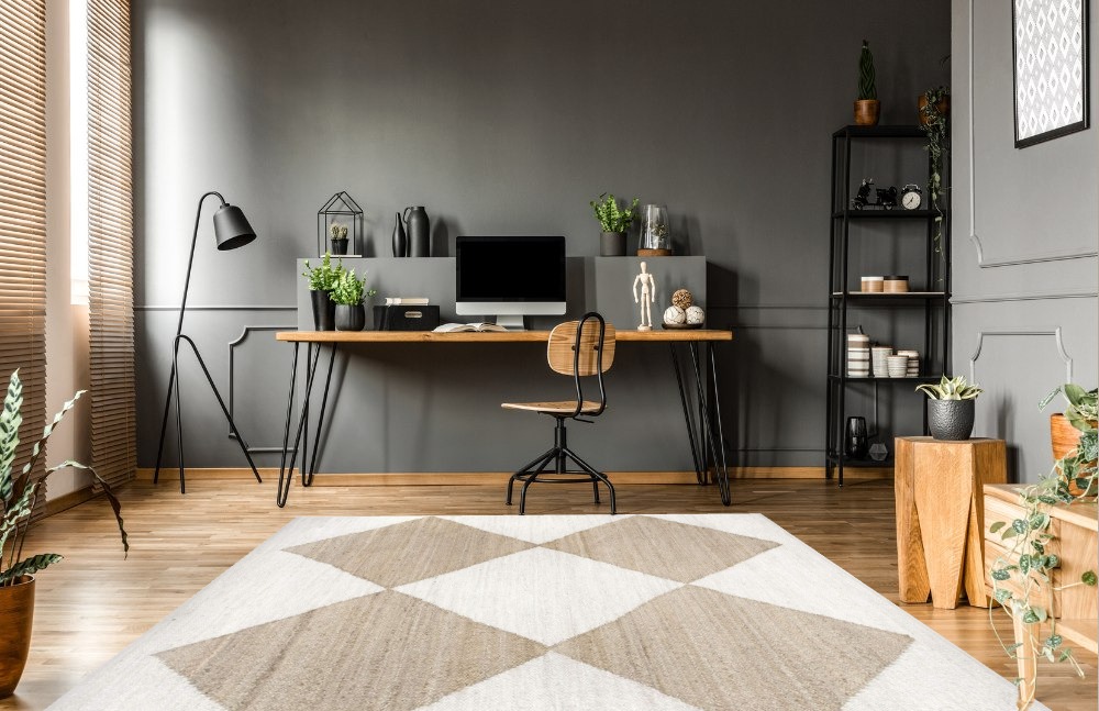nuLOOM Pandora Diamond Jute Area Rug, 8x10, Ivory in Grey Home office with Wooden Floor