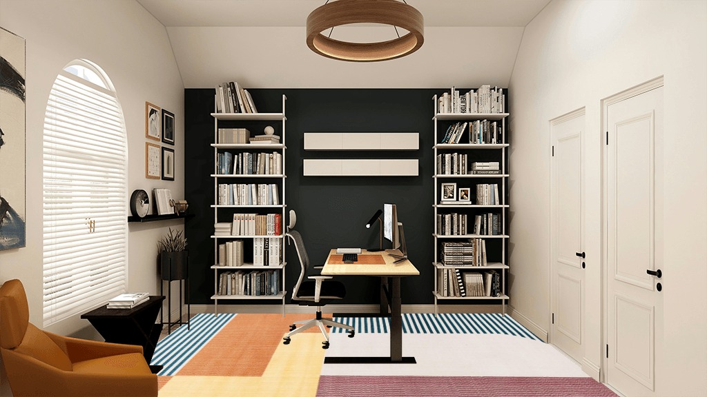 SAFAVIEH Orwell Collection Area Rug - 8' x 10', Rust & Yellow, Mid-Century Modern Abstract Design, Non-Shedding & Easy Care, Ideal for High Traffic Areas in Living Room, Bedroom (ORW368P) in White and Black Home Office
