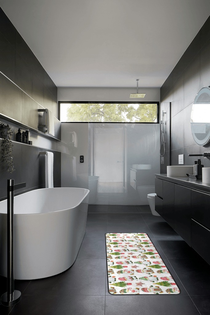 Sweet Xmas Gnomes Runner Rugs for Hallway Kitchen, Christmas Red and Green Washable Area Rug Non-Shedding Kitchen Mat Entry Carpet for Living Dining Playroom Nursery Laundry Bedside in Black Modern Bathroom