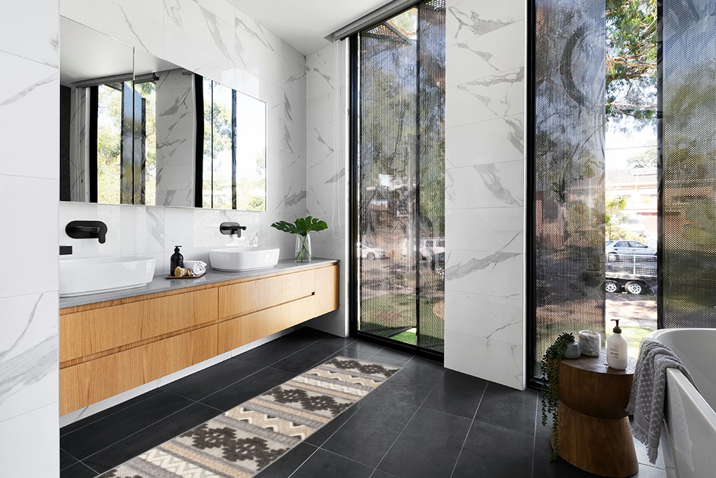 Rugshop Contemporary Geometric Bohemian Indoor/Outdoor Runner Rug 2' x 7' Gray in Modern Black Tiled bathroom