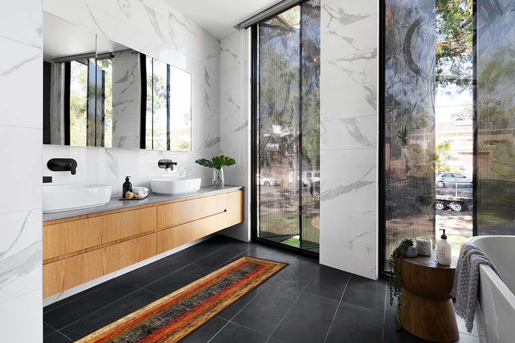 Home Dynamix Royalty Vega Contemporary Geometric Runner Area Rug, Black/Brown, 1'9"x7'2" in Modern Black Tiled bathroom