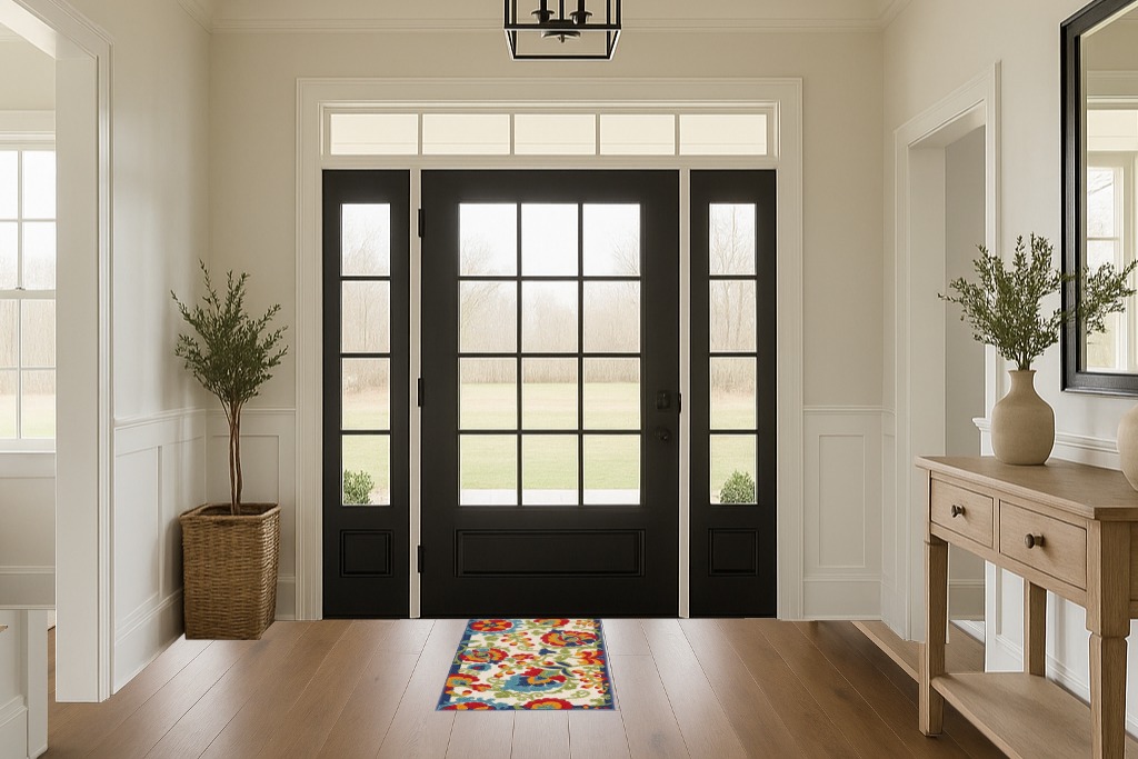 ‎Multi Color ‎Contemporary ‎Non Slip ‎Living Room ‎Area Rug in White Transitional Foyer