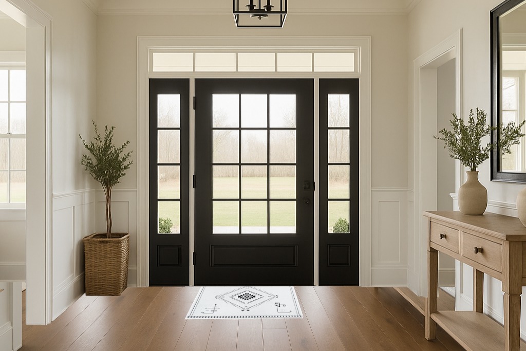 Lahome Washable Aztec Area Rug in White Transitional Foyer