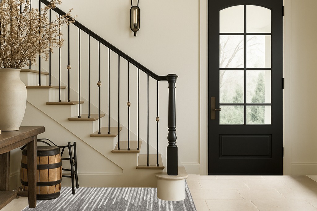 JONATHAN Y MOH205B-4 Aya Berber Stripe Geometric Indoor Farmhouse Area-Rug Bohemian Minimalistic Striped Easy-Cleaning Bedroom Kitchen Living Room Non Shedding, 4 X 6, Gray,Cream in Foyer with Stairs