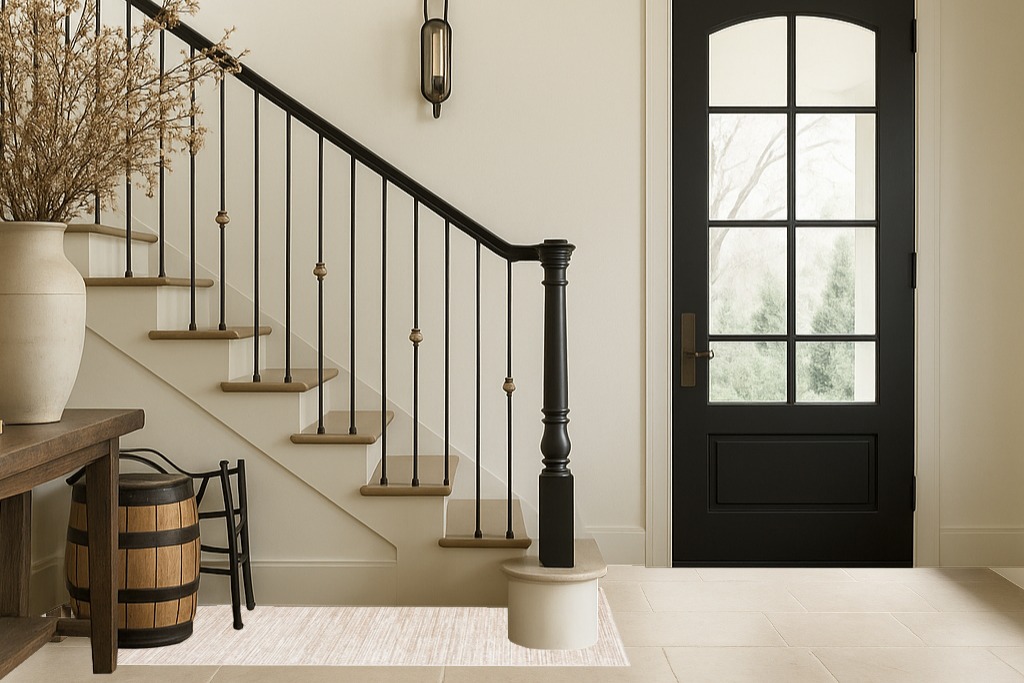 ‎Cream ‎Contemporary ‎Non Slip ‎Living Room ‎Runner in Foyer with Stairs