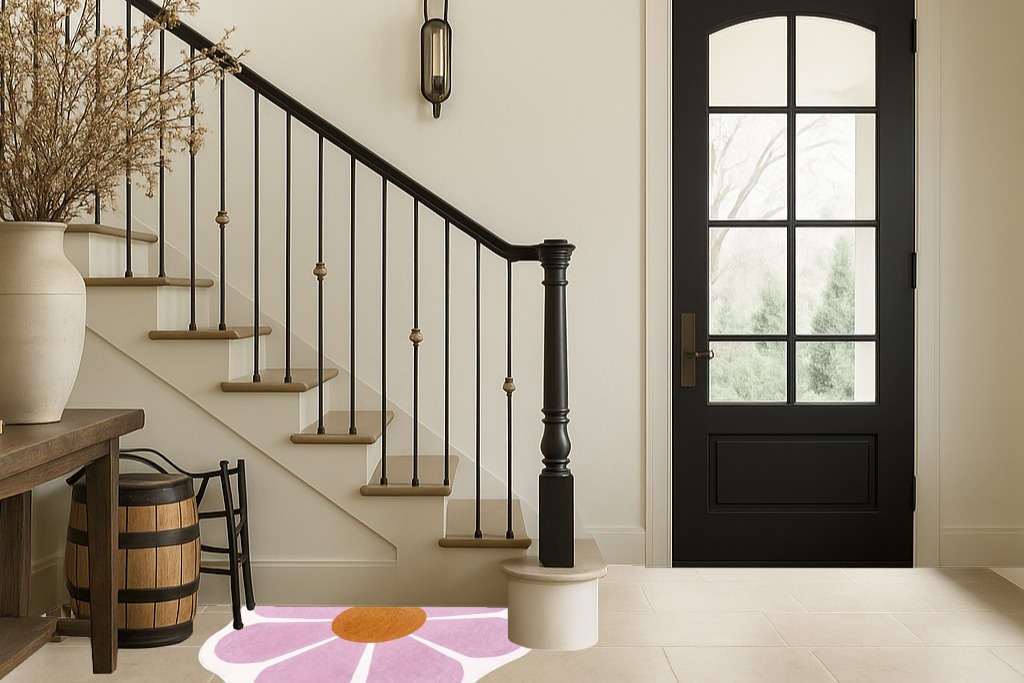USTIDE Pink Flower Shaped Rug 47x47 Inch, Washable Flower Shaped Rug Soft Flower Rugs for Bedroom in Foyer with Stairs