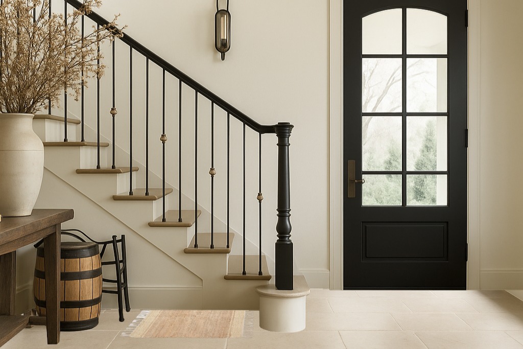 DII Woven Rugs Collection Hand-Loomed Jute, 2x3', Off-White Stripes in Foyer with Stairs