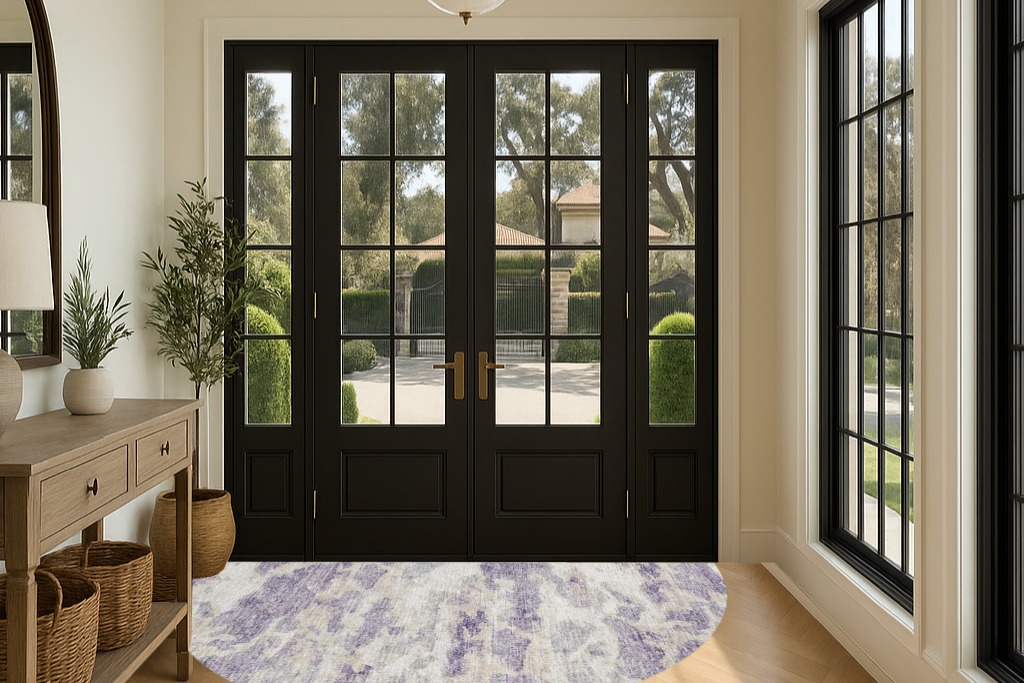 Addison Rugs Indoor/Outdoor Accord AAC36 Purple Washable 8' x 8' Round Rug in Traditional Elevated Foyer
