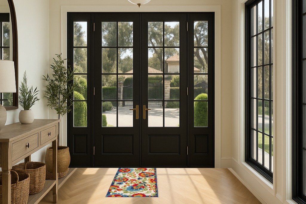 ‎Multi Color ‎Contemporary ‎Non Slip ‎Living Room ‎Area Rug in Traditional Elevated Foyer