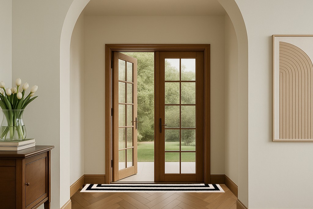Abani Contemporary Black & Ivory 4' x 6' Area Rug, Contrasting Geometric Modern Stripe Symmetrical Living Room Carpet Rugs in Transitional Foyer
