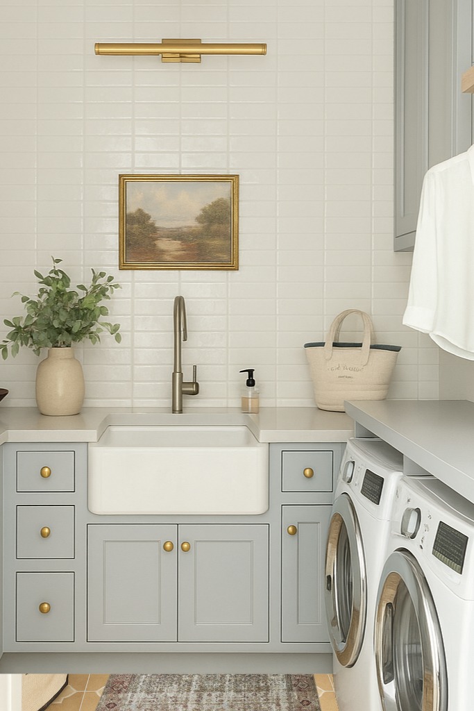 GER-07 Moss / Salmon Accent Rug in Blue Laundry Room
