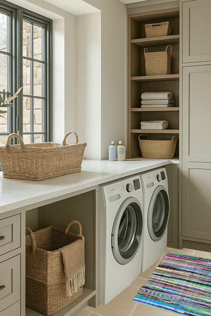 Various Colors Bohemian Non Slip Area Rug in Sage Green Laundry Room