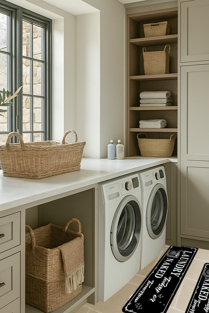 Laundry Room Rug Runner 20''x48'' Non Slip for Laundry Room Decor Washable Farmhouse Kitchen Floor Mat Bathroom Area Rugs for Laundry Room Home Decor Accessories Black03 in Sage Green Laundry Room