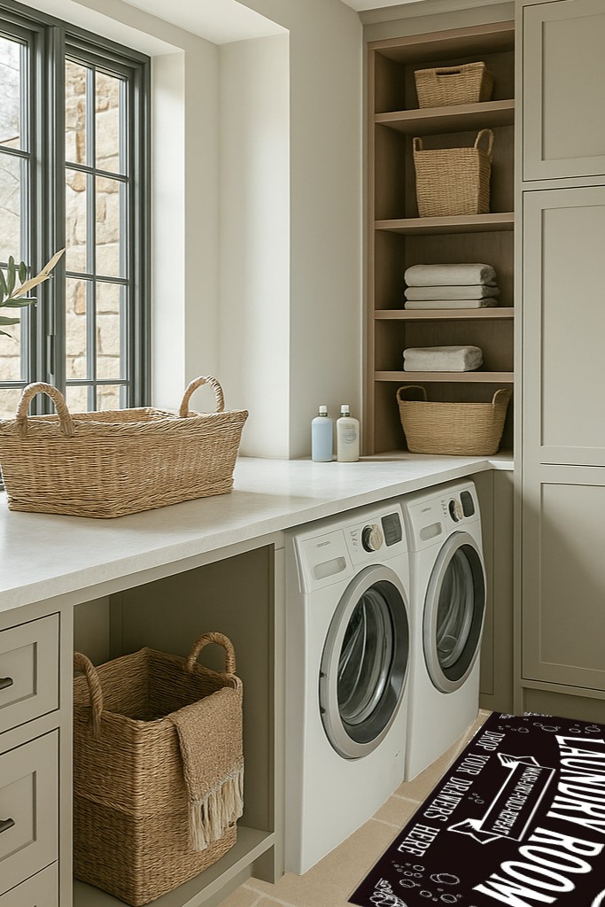 comfoyar Laundry Room Rug Runner Non Slip Laundry Rugs and Mats for Laundry Room Decor Washable Floor Mat for Laundry Room, Washroom, Mudroom, Kitchen(47"x17.5"), Cute Black in Sage Green Laundry Room