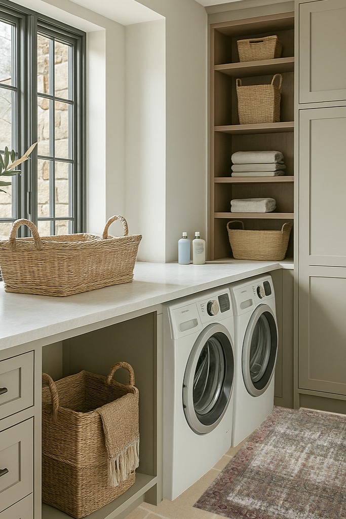 GER-07 Moss / Salmon Accent Rug in Sage Green Laundry Room