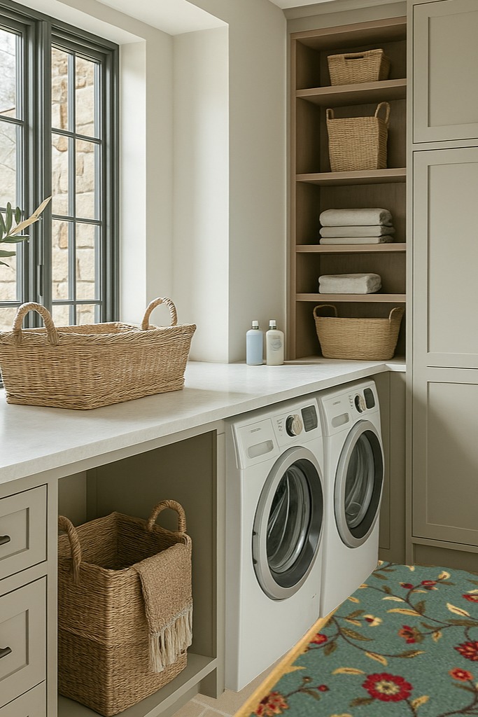 ‎Floral Seafoam ‎Contemporary ‎Non Slip ‎Laundry Room, Bathroom, Kitchen, Living Room, Hallway ‎Runner in Sage Green Laundry Room