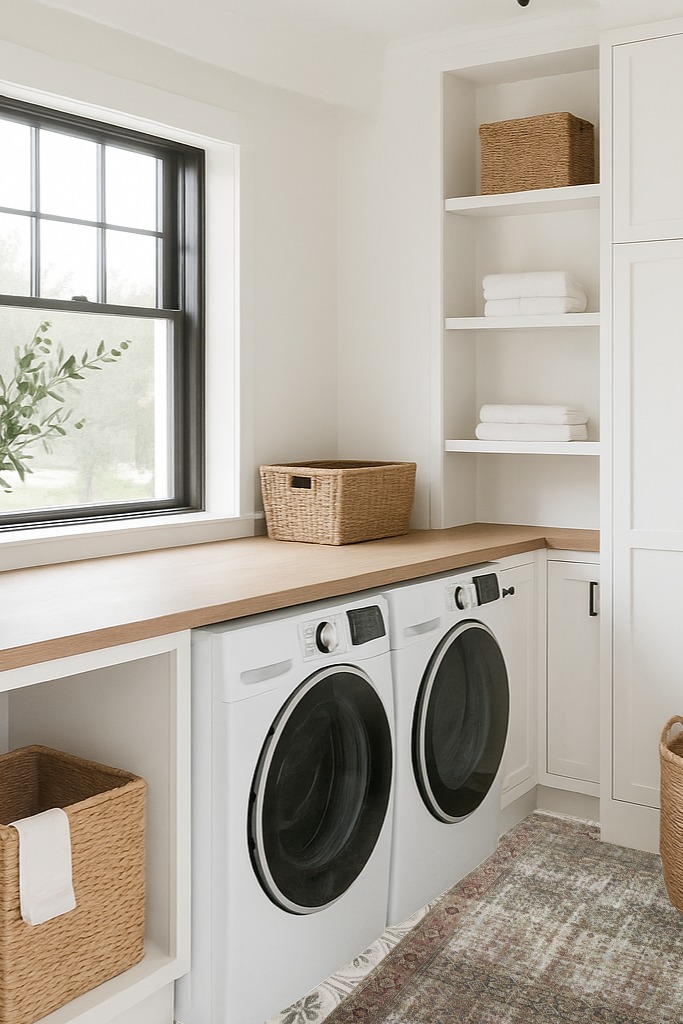 GER-07 Moss / Salmon Accent Rug in Traditional Laundry Room