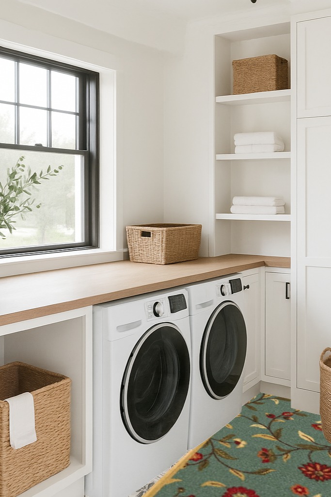 ‎Floral Seafoam ‎Contemporary ‎Non Slip ‎Laundry Room, Bathroom, Kitchen, Living Room, Hallway ‎Runner in Traditional Laundry Room