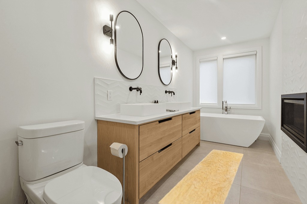 Latepis Faux Sheepskin Fur Furry Pale Yellow 2 ft. x 8 ft. Shaggy Fluffy Area Rug ... in Scandinavian Neutral bathroom