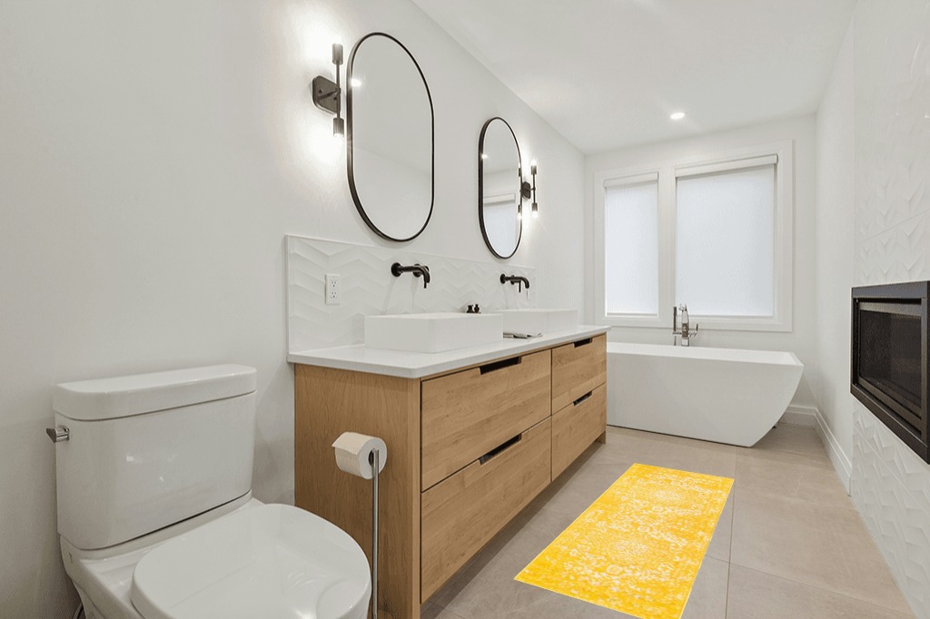 Rugs.com Arlington Collection Rug – 6 Ft Runner Yellow Medium-Pile Rug Perfect for Hallways, Entryways in Scandinavian Neutral bathroom