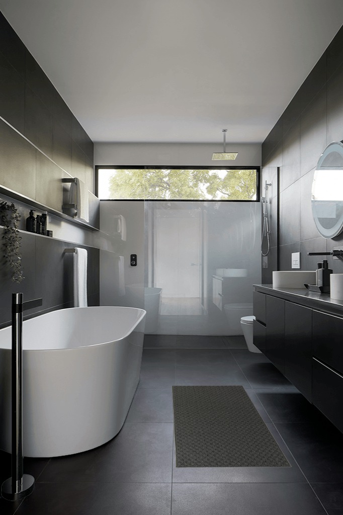 Cinder Gray Town Square  Living Room Runner in Black Modern Bathroom