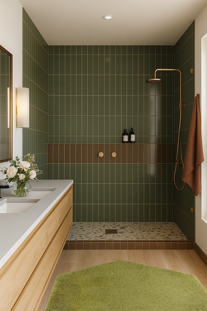 4.6 ft, Green fluffy rug in Green Bathroom