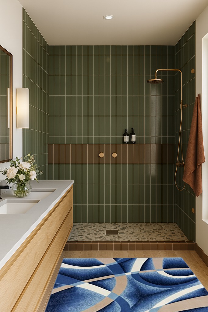 2305 Geometric Abstract Blue 4x5 Area Rugs for Living Room in Green Bathroom