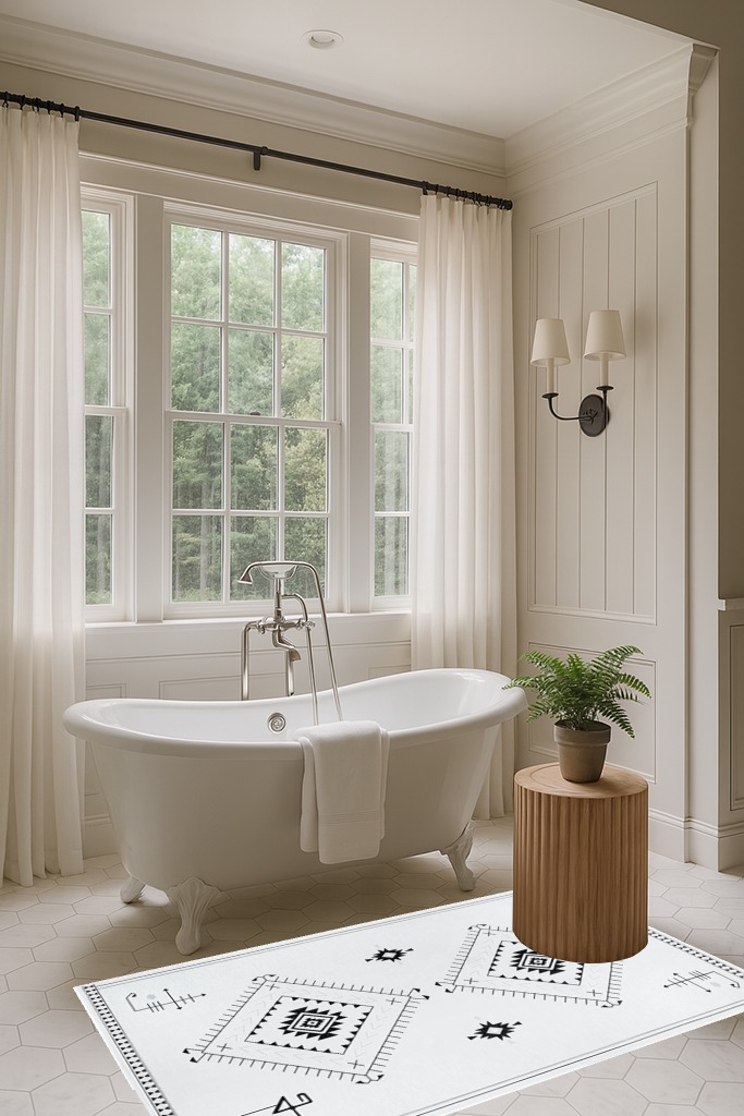 Lahome Washable Aztec Area Rug in Luxurious Bathroom