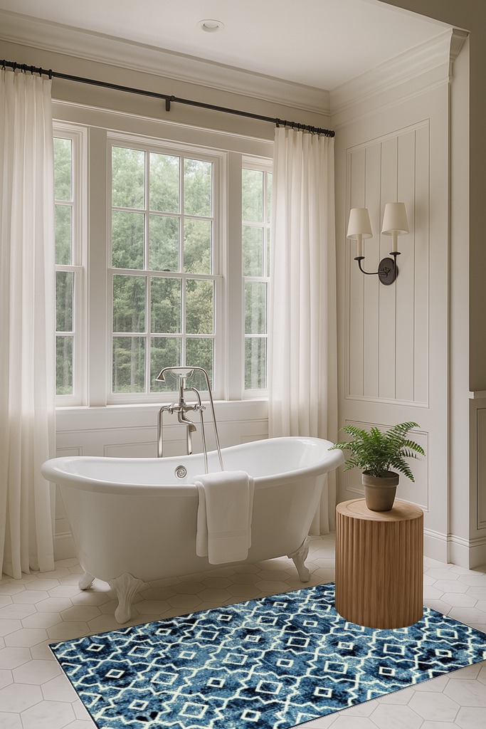Moynesa Washable Moroccan Area Rug in Luxurious Bathroom