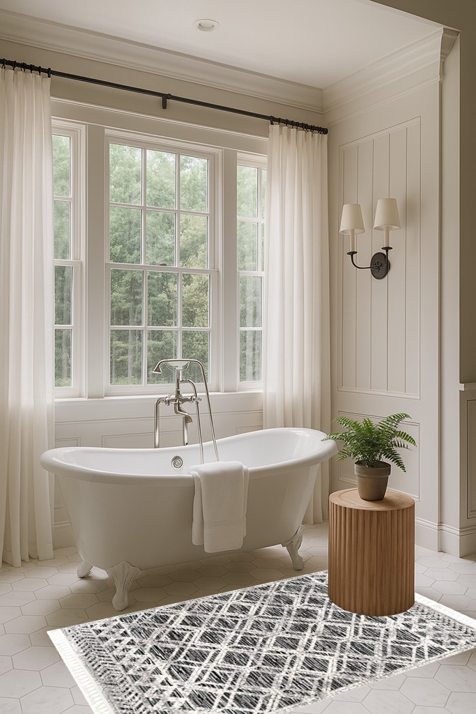 nuLOOM Ansley Moroccan Lattice Tassel Area Rug in Luxurious Bathroom