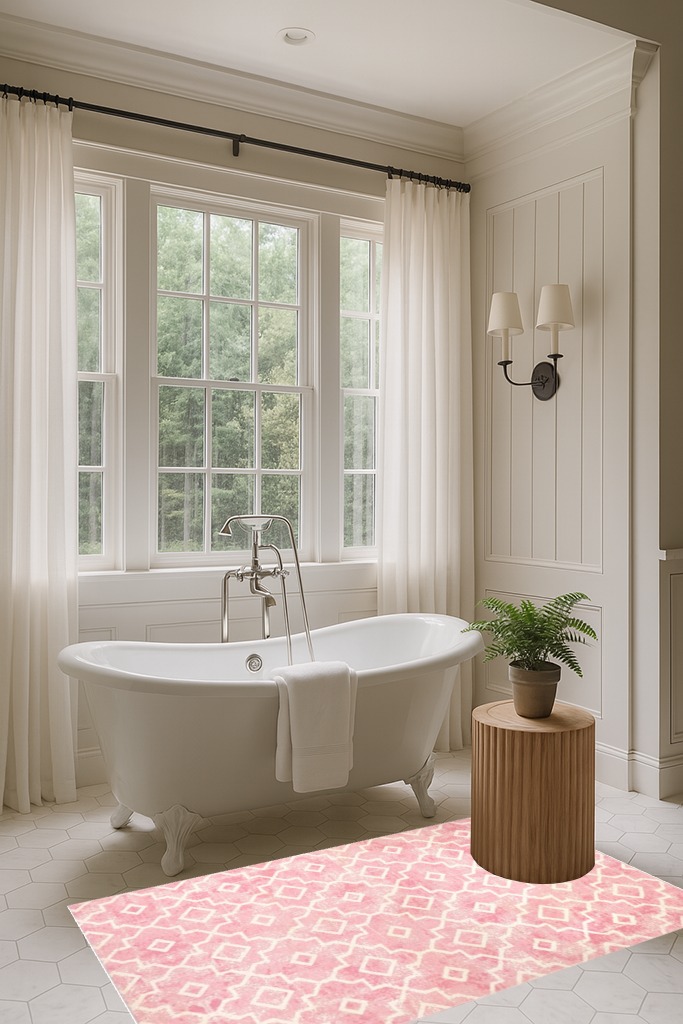 Nursery Rug Pink Non-Slip in Luxurious Bathroom