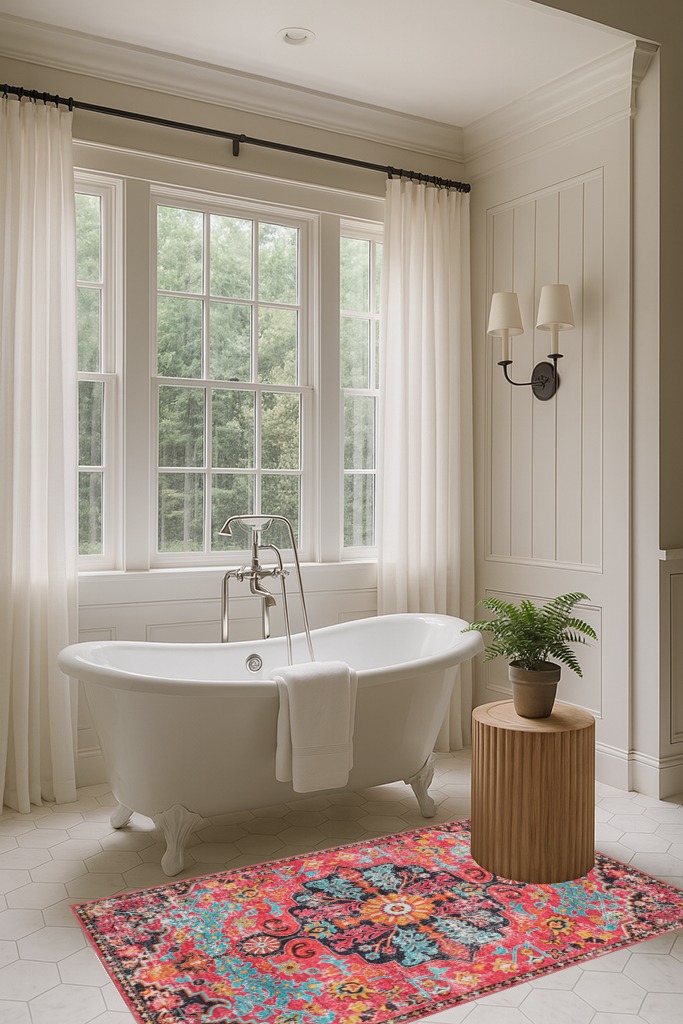 Wonnitar Boho Area Rug in Luxurious Bathroom