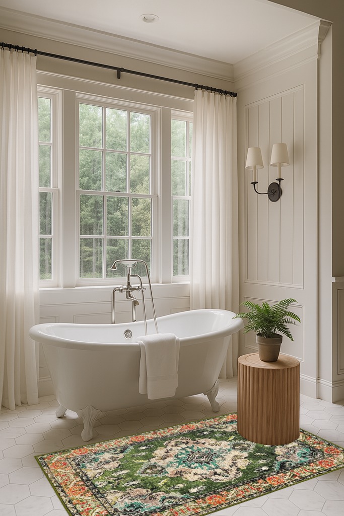 Forest Green   Hallway Area Rug in Luxurious Bathroom