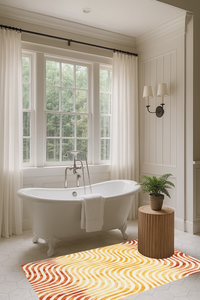 Ivy Bronx Niki Dip Dyed Ivory/Terracotta Area Rug; 3' x 5' in Luxurious Bathroom